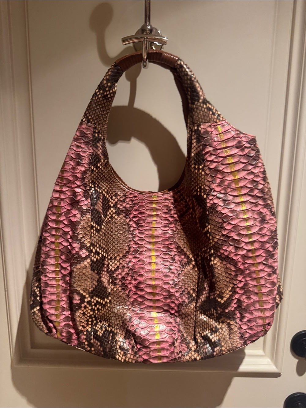 Pink Snakeskin-Pattern Hobo Bag